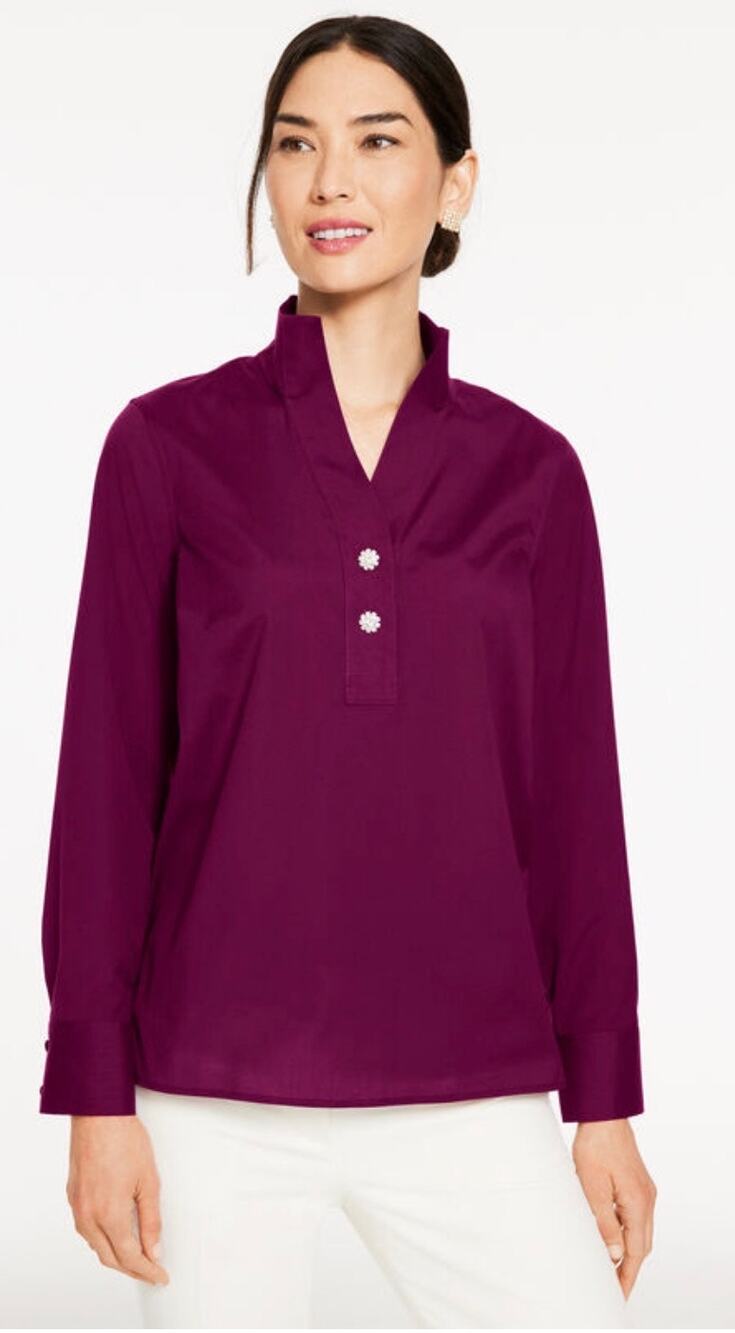 Talbots Rhinestone Non-Iron Popover Top Long Sleeve Embellished size 2XP NWT